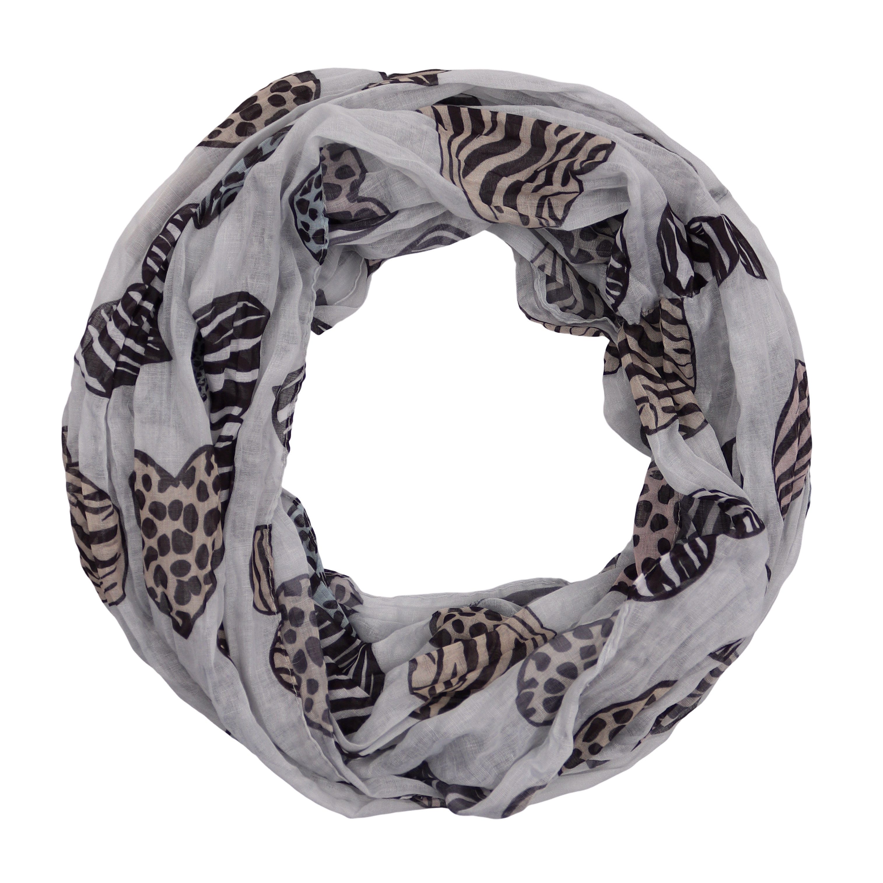 Loop Damen Schal mit Herz-Leo-Zebra Muster, Weich Schlauchschal