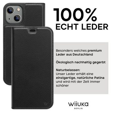 wiiuka Handyhülle Hülle für iPhone 15 Klapphülle Leder Case Tasche Klapptasche, Klapphülle Handgefertigt - Deutsches Leder, Premium Case