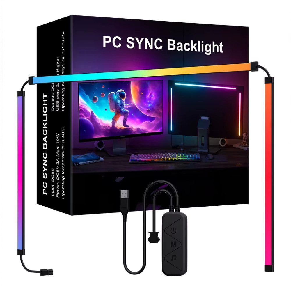 Athlix LED Lichtleiste RGB-IC-LED-Streifen Monitor-Hintergrundbeleuchtung Fernseher, LED fest integriert, RGB, Rhythmusbasierte Lichteffekte, Smarte App-Steuerung