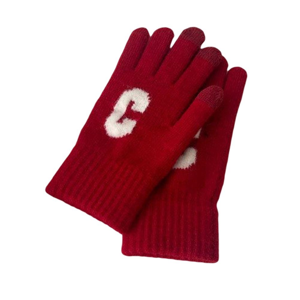 Blusmart Strickhandschuhe Fashion English C Strickhandschuhe, Unisex, Winter-Wärmehandschuhe red