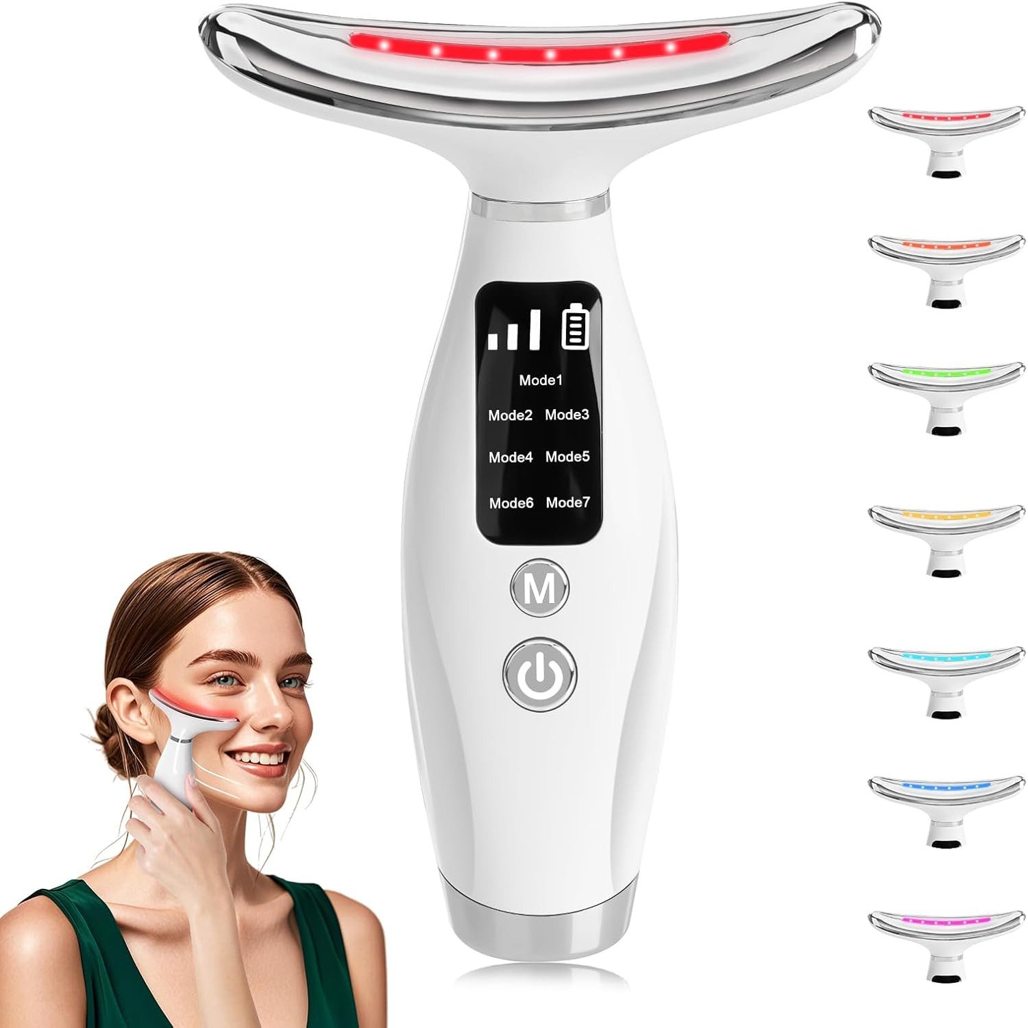 Gesichtsmassagegerät Hautpflegegerät mit 7 Farben LED Lichttherapie und Mikrovibration
