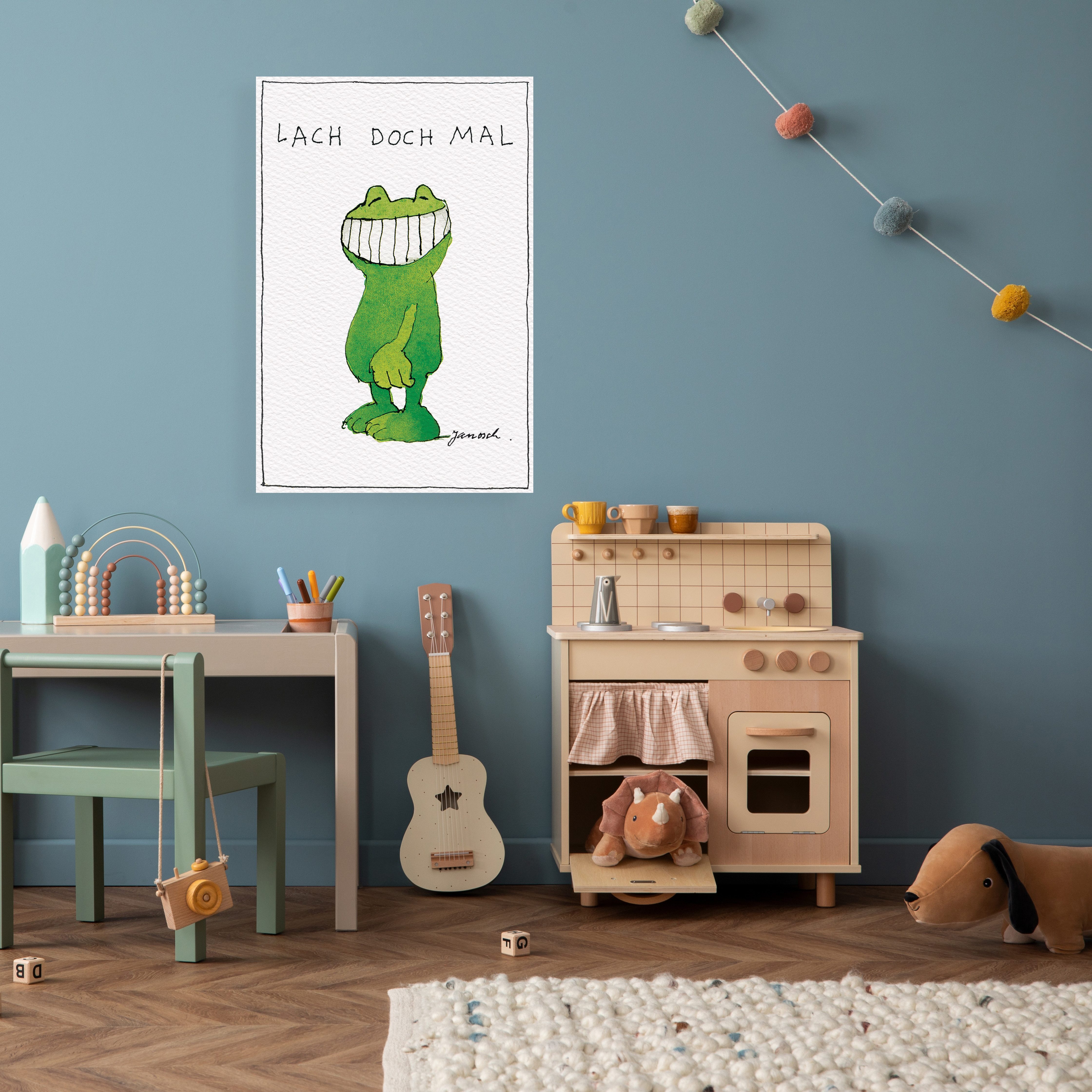 LuckyLinde Leinwandbild Der Frosch - Lach doch mal, Figuren, Filmfiguren, Frosch, Motivationsbilder, Schriftzug, Tiere (1 St), Exklusive JANOSCH Kindermotive