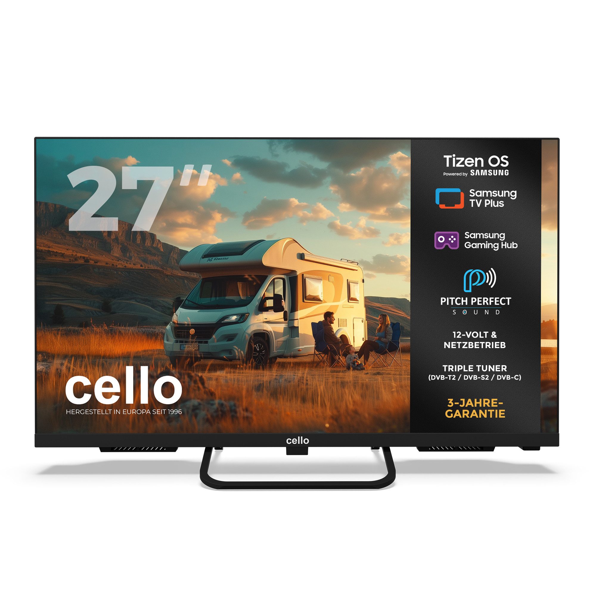 Cello 27 Zoll Camping 12V Smart Tizen OS Traveller LED-Fernseher LED-Fernseher (68,5 cm/27 Zoll, Full HD, Smart‑TV, WLAN, LAN, Streaming‑Apps, Triple Tuner, Pitch Perfect Sound, Samsung Gaming Hub)