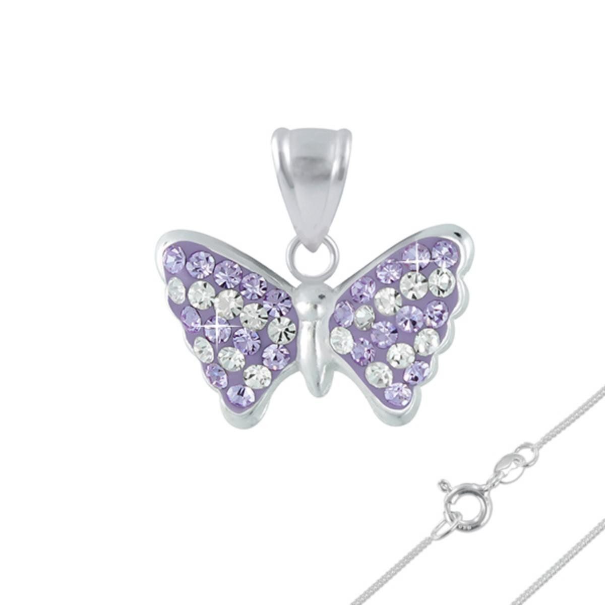 Order & Smile Schmuck Schmetterlingsanhänger Schmetterling Kette Silber 925: Mädchen & Damen Kristall Schmuck (Set, inkl. Kette), gestempelt