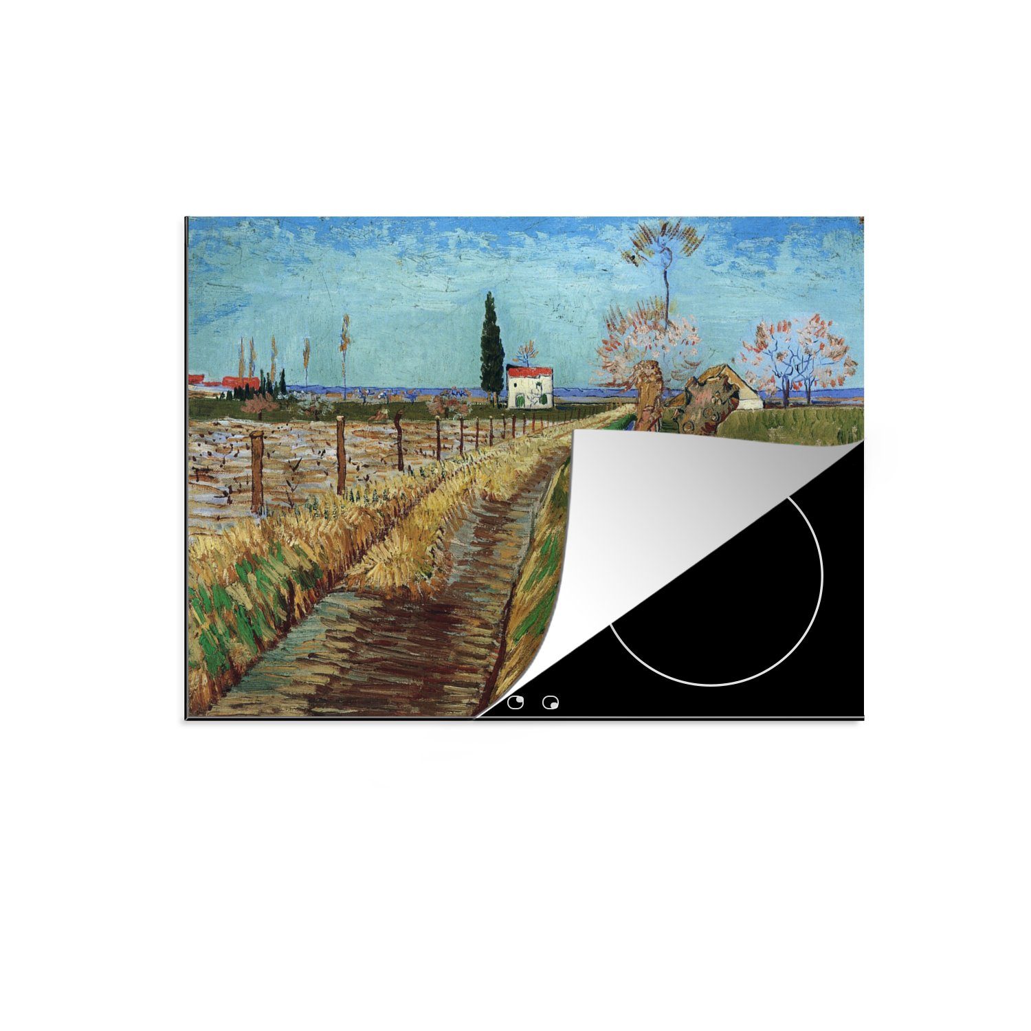 MuchoWow Herdblende-/Abdeckplatte Weg durch ein Weidenfeld - Vincent van Gogh, Vinyl, (1 tlg), 59x52 cm, Ceranfeldabdeckung für die küche, Induktionsmatte