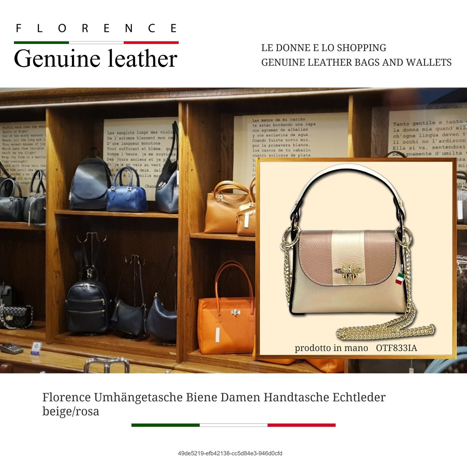 FLORENCE Umhängetasche beige rosa Florence Tasche Leder (Umhängetasche, Umhängetasche), Damen Tasche Echtes Leder beige, rosa, Made-In Italy