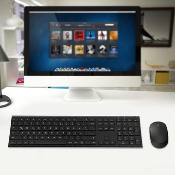 SOLIDEE Kabellos, 2,4GHz USB, Ultraslim Wiederaufladbare Tastatur- und Maus-Set, vollständiges QWERTZ-Layout, Leise Tragbar, Runde Taste