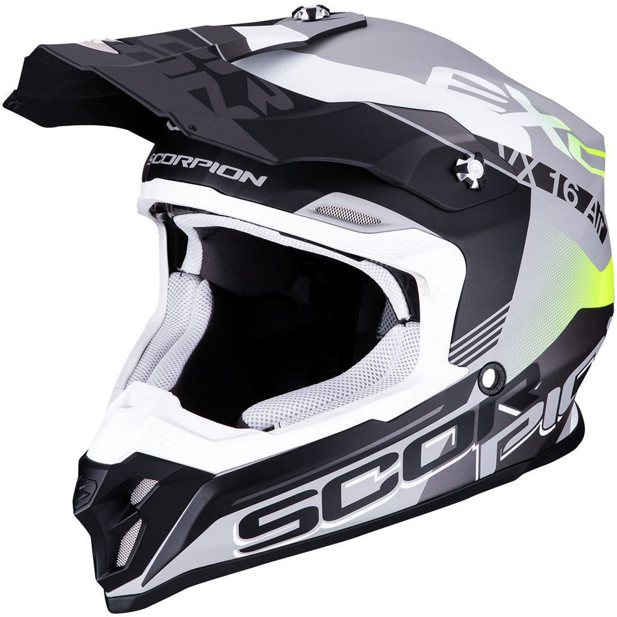 Motorradhelm Scorpion VX-16 Air Arhus Matt Silber-Schwarz / Neon-Gelb XL
