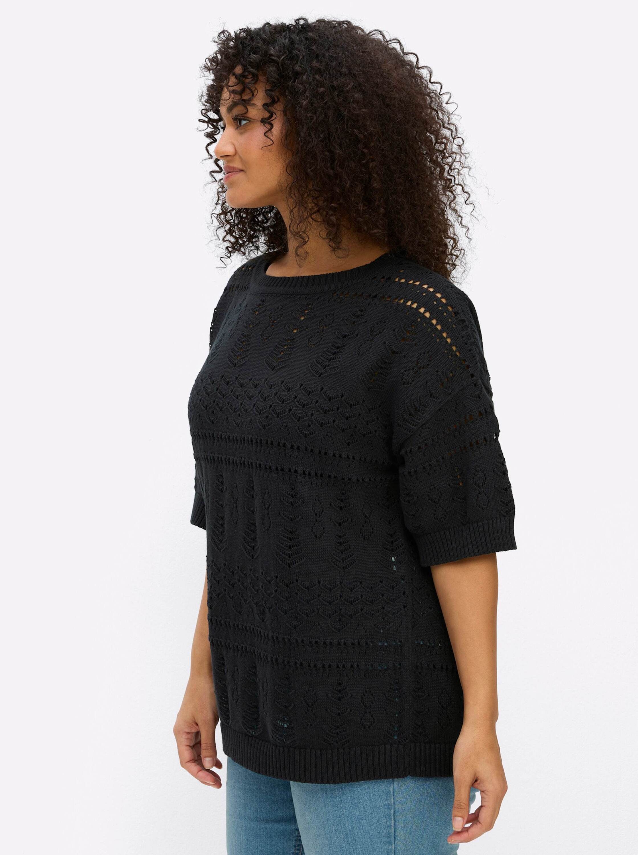 Sheego Strickpullover Kurzarm-Pullover Kurzarm Ajour