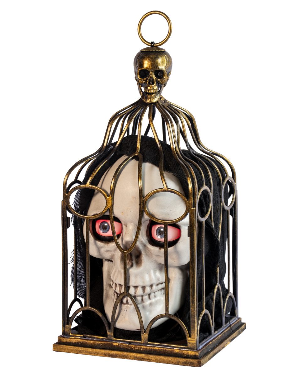Horror-Shop Dekoobjekt Totenschädel im Käfig Halloween Animatronic 33cm –