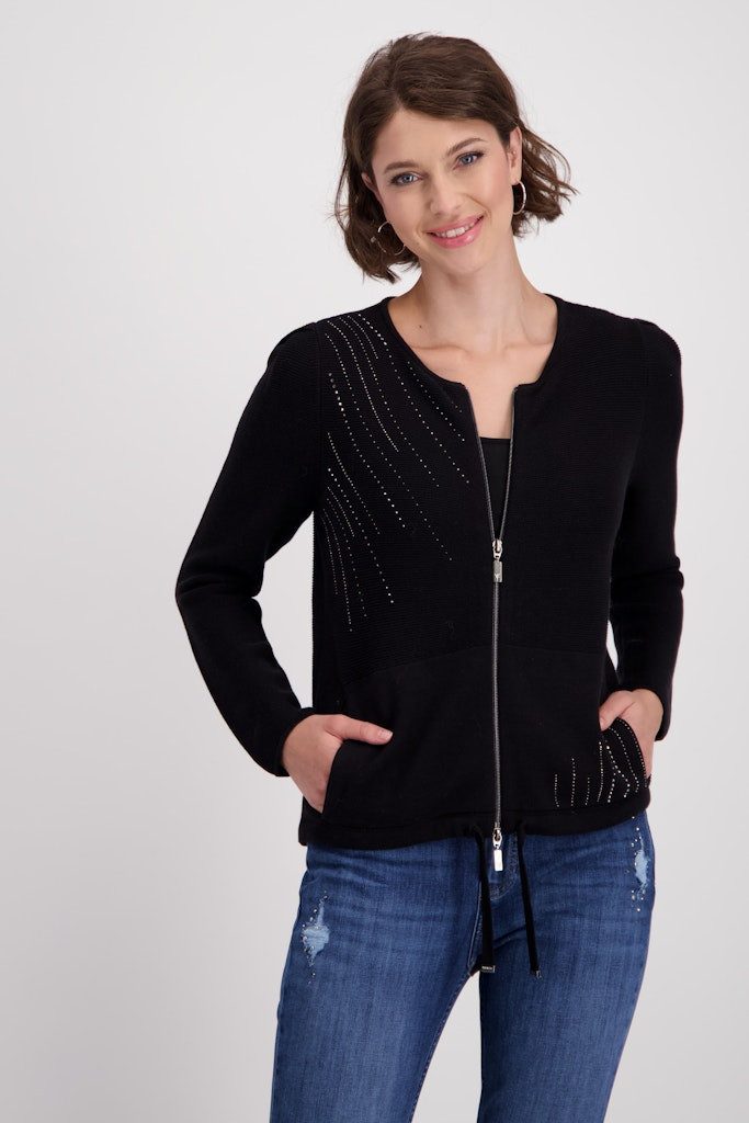 Monari Strickfleecejacke Strickjacke Mit funkelnden Strasssteinen günstig online kaufen