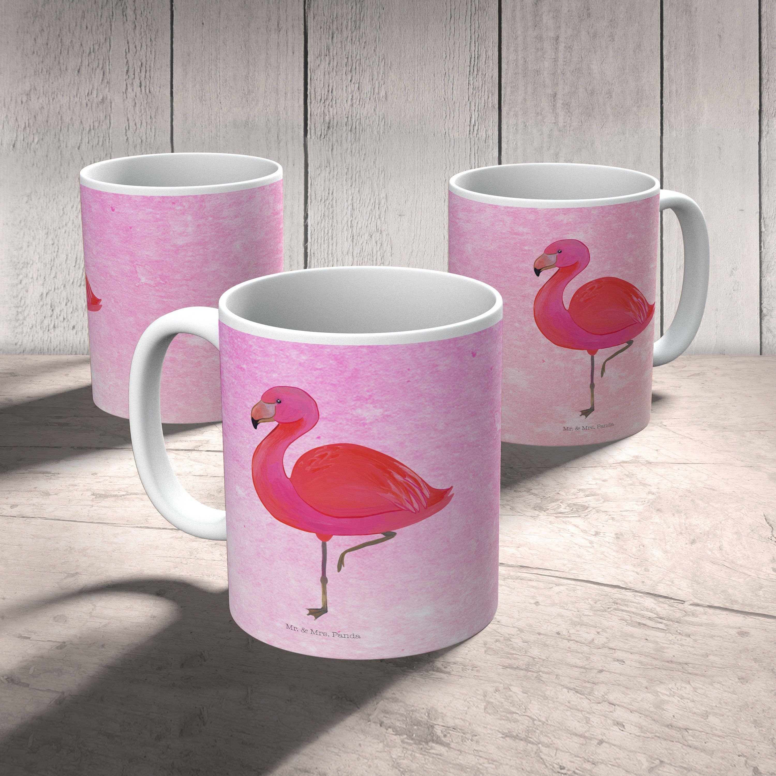 Mr. & Mrs. rosa, Pink Panda glücklich, - Kinderbecher classic Kunststoff für Flamingo - mic, Aquarell Geschenk