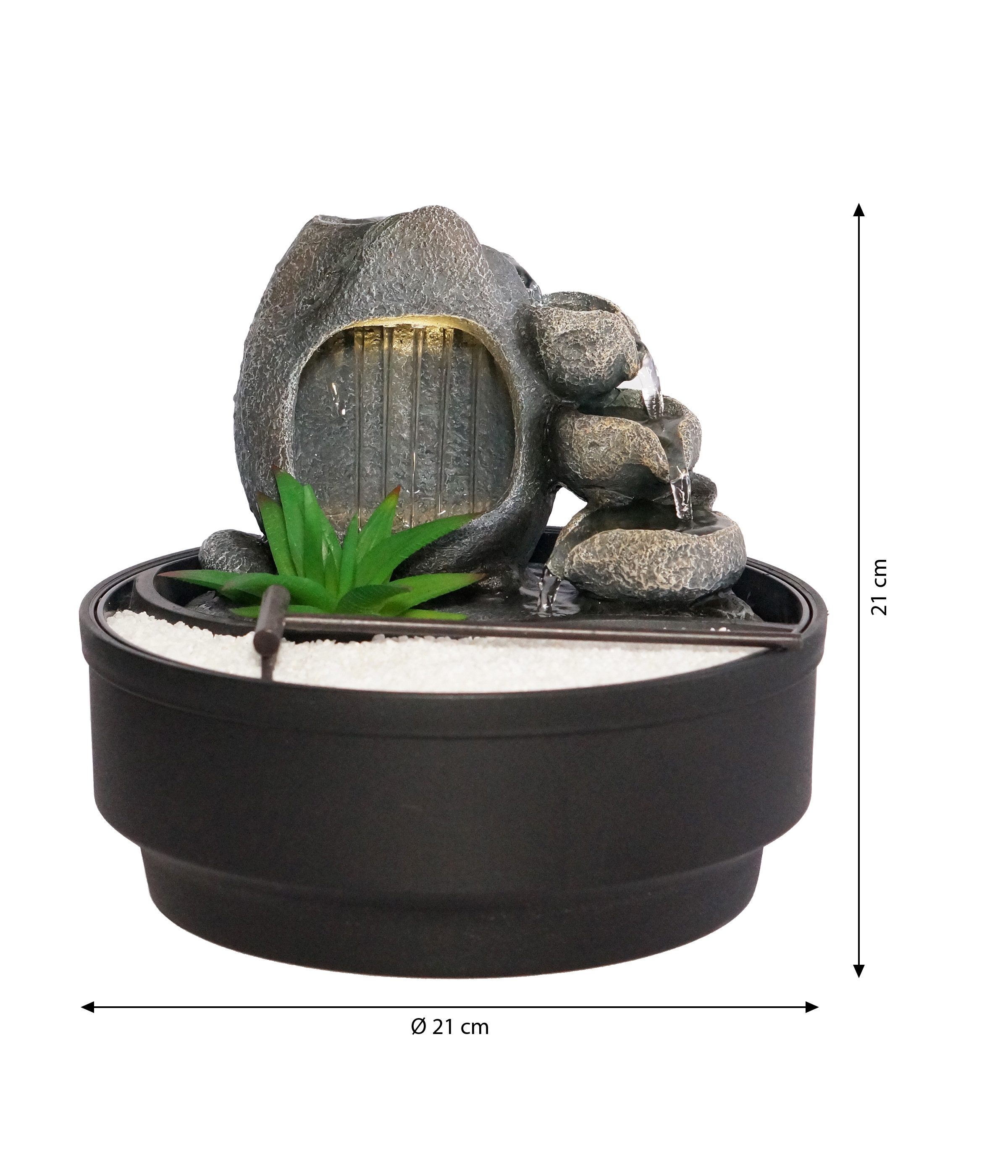 Dehner Zimmerbrunnen Korali, mit LED-Beleuchtung, Höhe ca. 21 cm, Ø ca. 21 cm, Polyresin, dekoratives Wasserspiel mit sanftem, warmweißen Licht