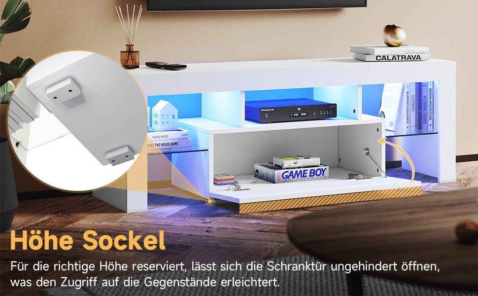 SONNI Lowboard Lowboard TV Board, Der moderne TV-Schrank, Weiß/Schwarz TV Lowboard 130/160/180 cm