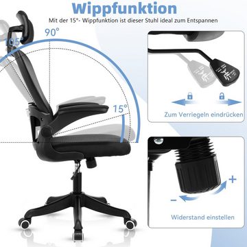 LETGOSPT Bürostuhl Ergonomischer Chefsessel mit Lendenwirbelstütze, Schreibtischstuhl, Leise Rolle, Bis 150 kg belastbar, Atmungsaktiv, Höhenverstellbar