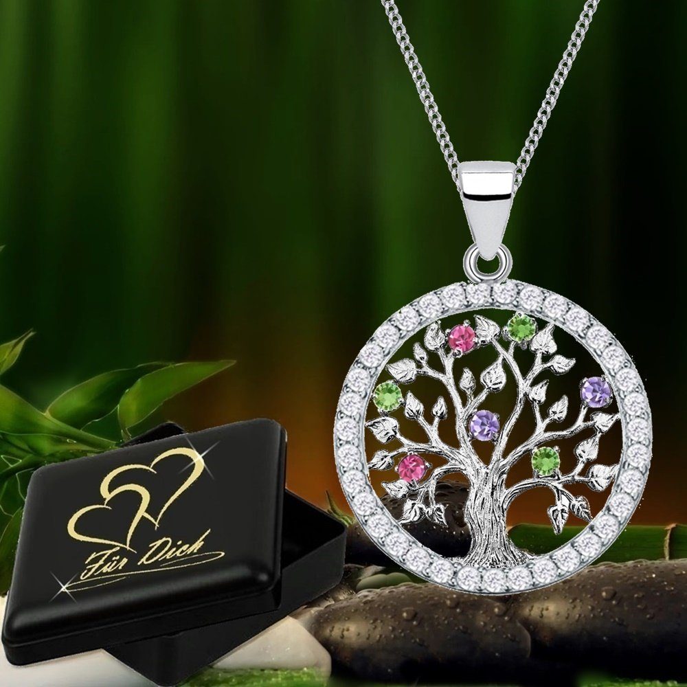 Goldene Hufeisen Kette mit Anhänger Lebensbaum Anhänger Halskette 925 Echt Silber Zirkonia Glücksbringer (2-tlg, inkl. Etui), Rhodiniert