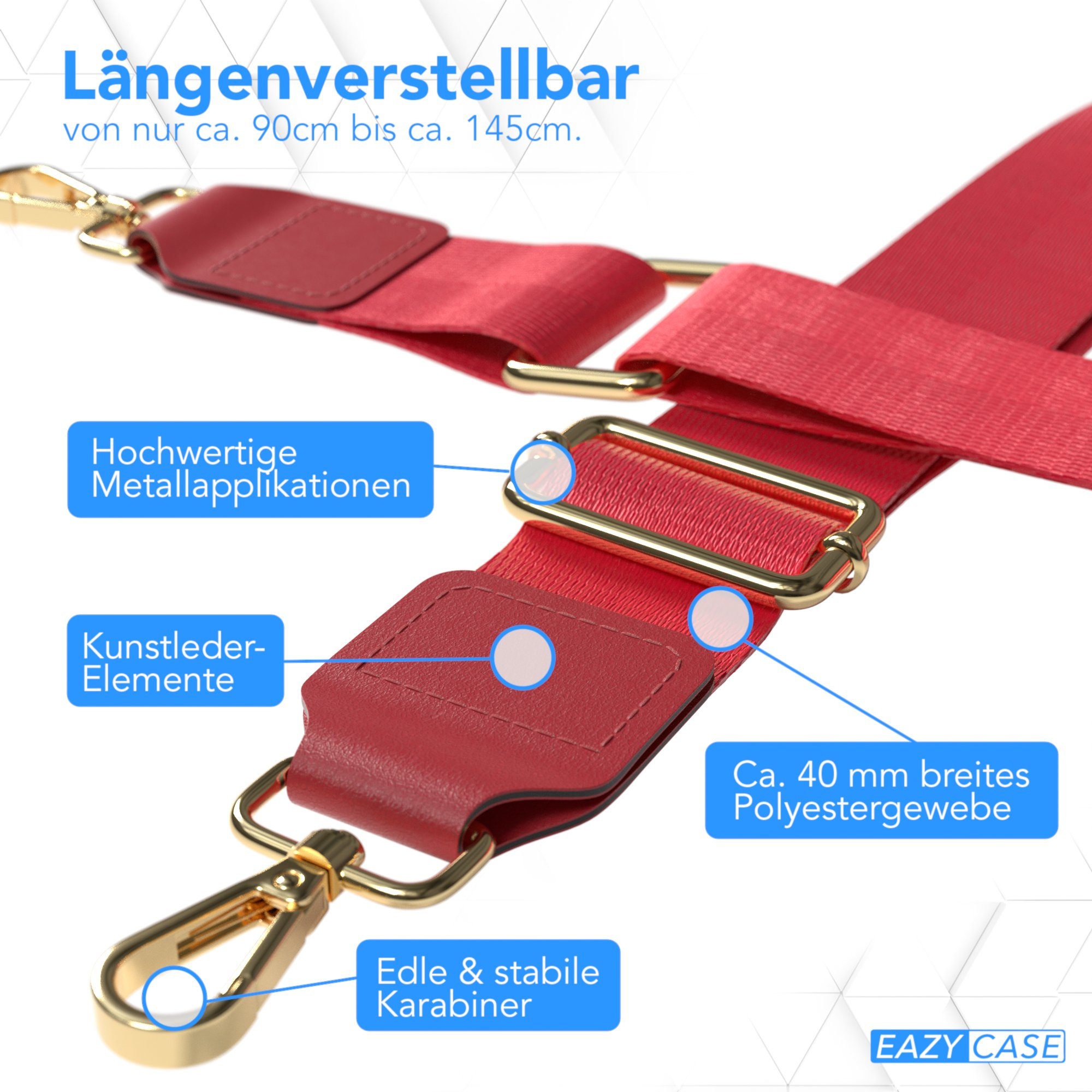 EAZY CASE Schulterriemen Schultergurte für Taschen unifarbend Wechselband Taschenriemen Festivalbag verstellbar universal Boho Rot – Bild 3 von 5