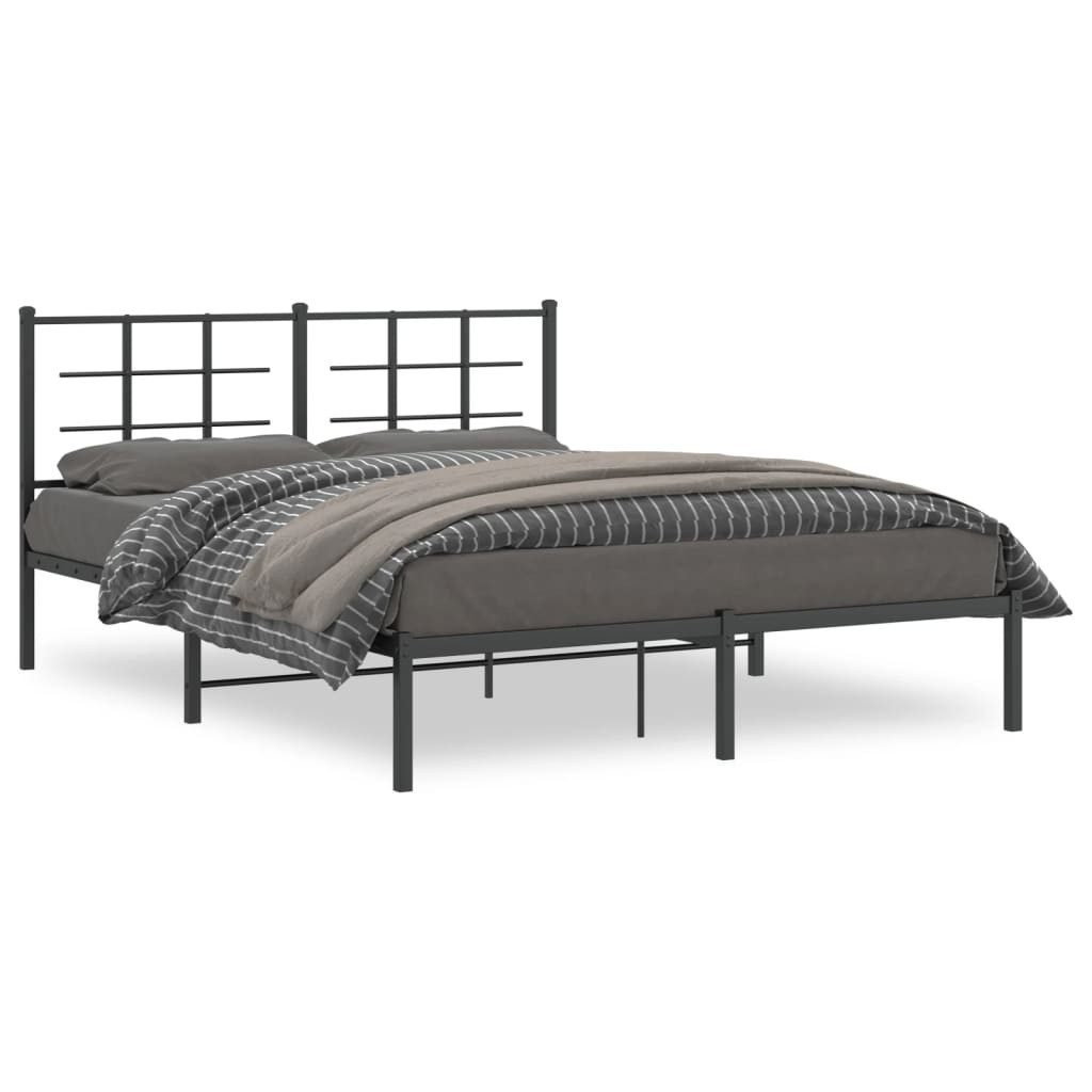 vidaXL Bettgestell, Bettrahmen mit Kopfteil Metall Schwarz 150x200 cm günstig online kaufen