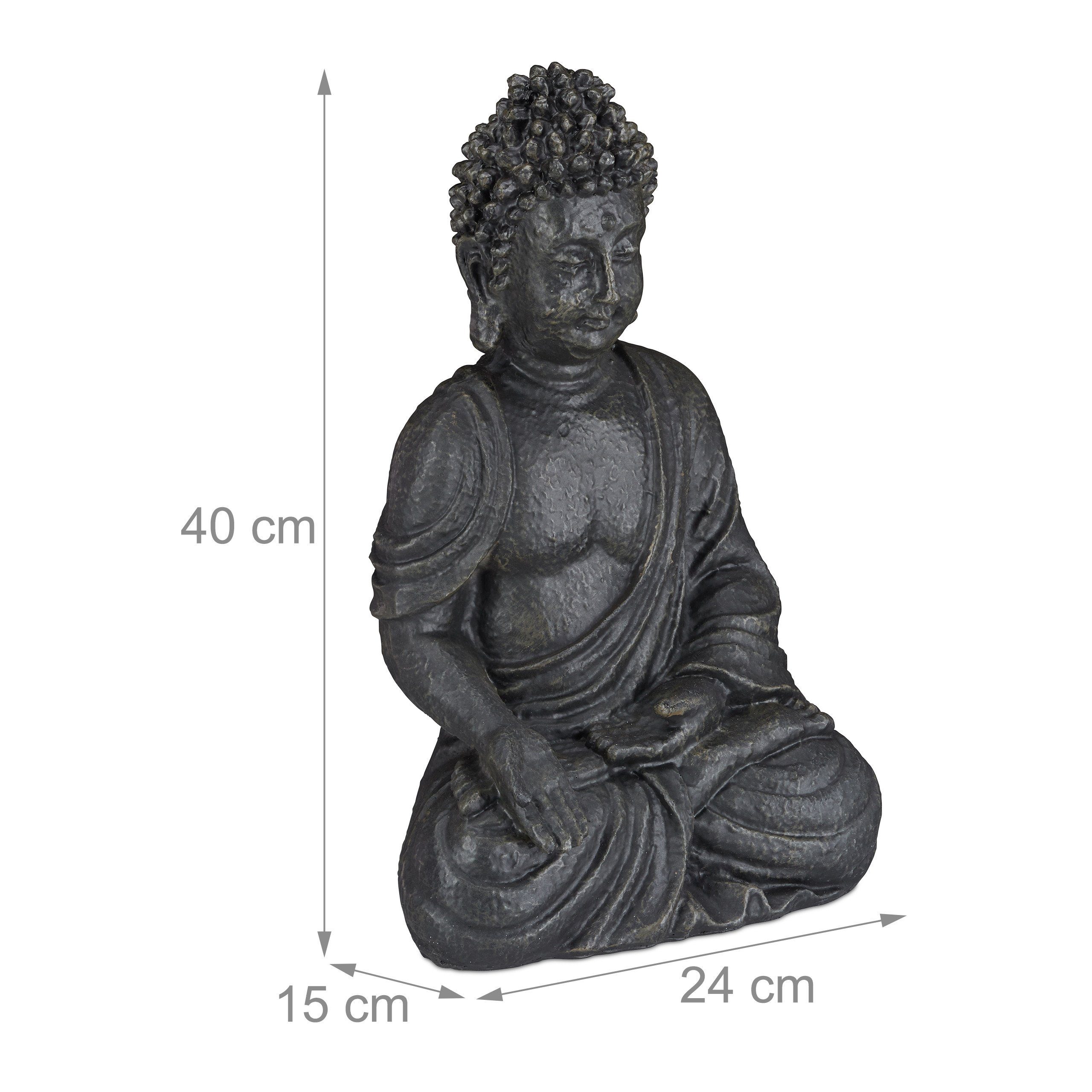 relaxdays Buddhafigur Buddha Figur sitzend 40 Dunkelgrau cm, Anthrazit