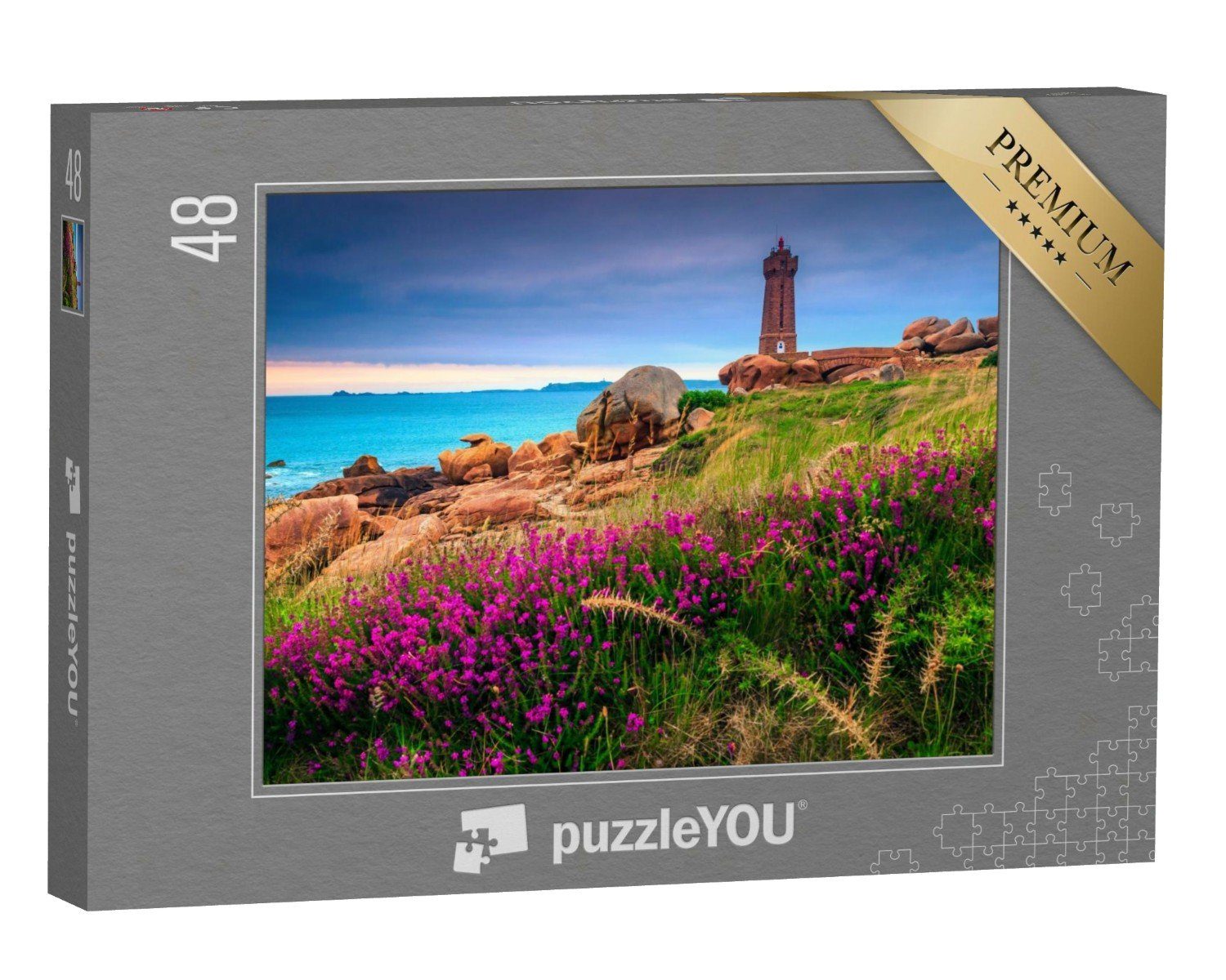puzzleYOU Puzzle Leuchtturm im Sonnenuntergang, Frankreich, 48 Puzzleteile, puzzleYOU-Kollektionen Bretagne