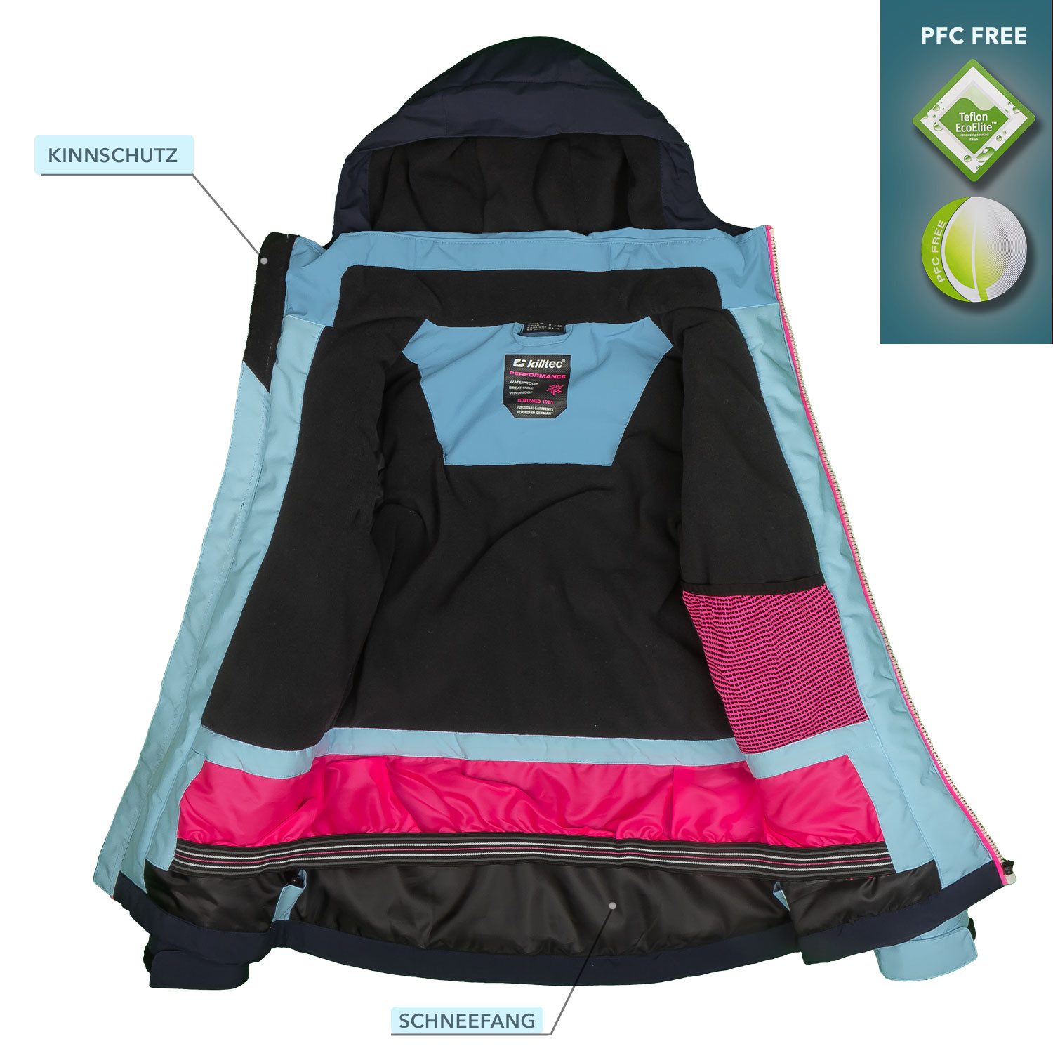 Killtec Skianzug Mädchen Skijacke blau + Skihose jeansblau, atmungsaktiver Stoff