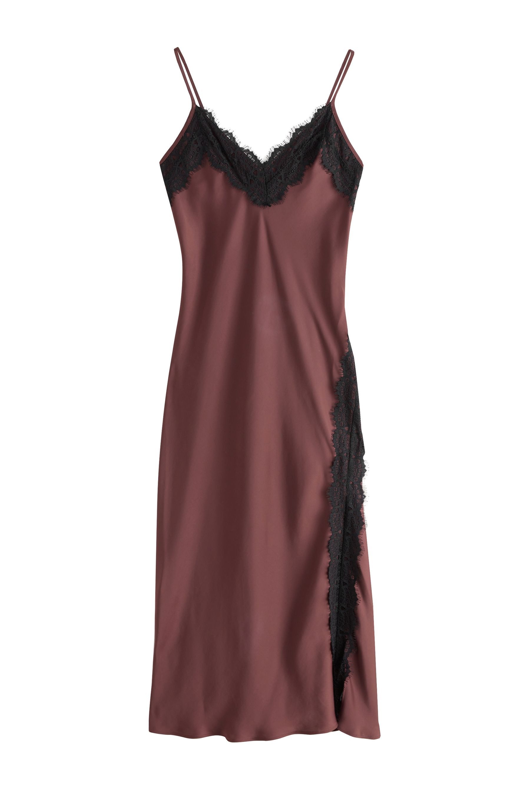 Next Midikleid Satin-Midikleid mit schmalen Trägern und Spitze (1-tlg)