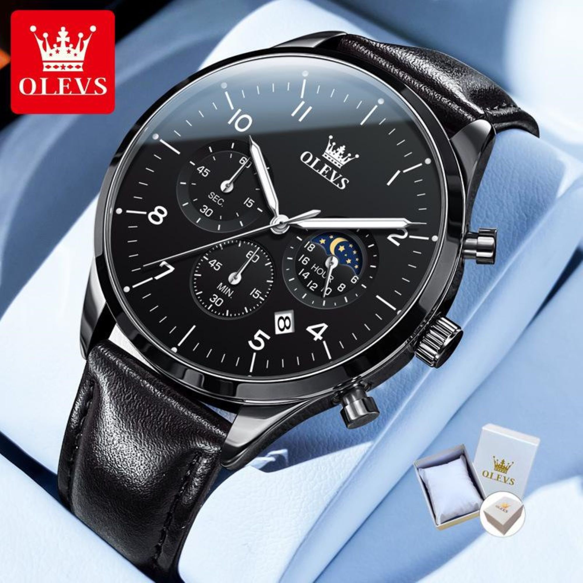 Tidy Quarzuhr Herren Chronograph Uhr mit Tag & Nacht Anzeige, Lederarmband günstig online kaufen