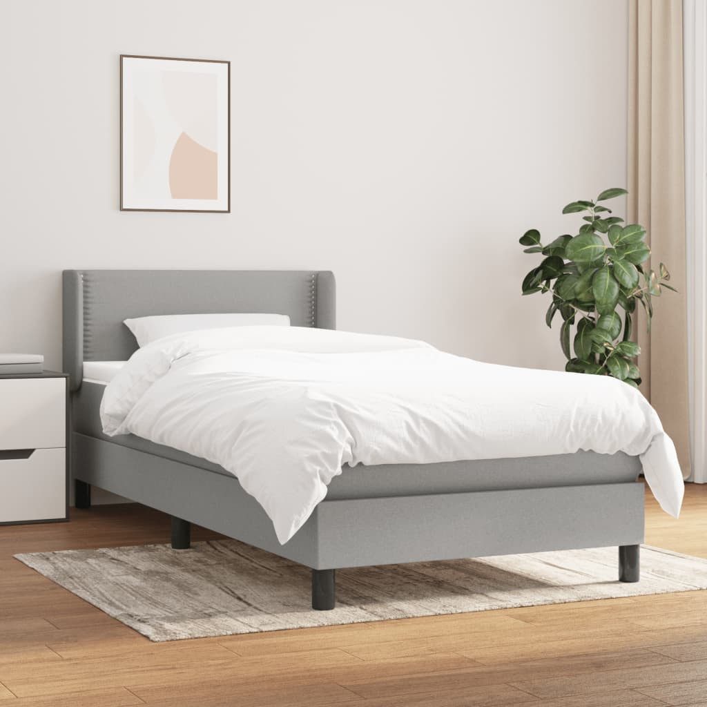 vidaXL Boxspringbett Boxspringbett mit Matratze Hellgrau 90x200 cm Stoff Be günstig online kaufen