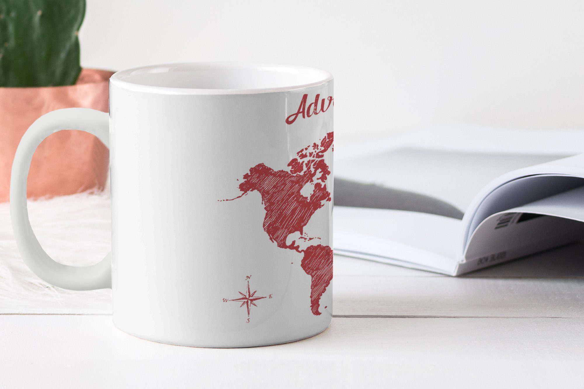 Becher, Kaffeetassen, Keramik, Zitat, MuchoWow Geschenk Teetasse, Rot Weltkarte - Tasse Teetasse, -