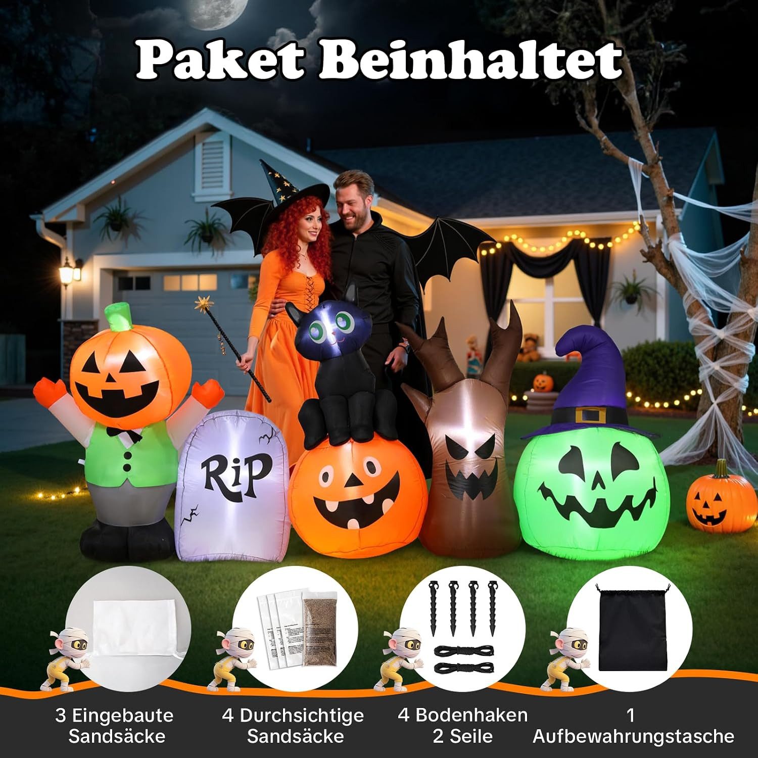 EXTSUD LED-Dekofigur Aufblasbare Halloween Dekoration 250 cm lang mit LED Beleuchtung – Bild 5 von 5