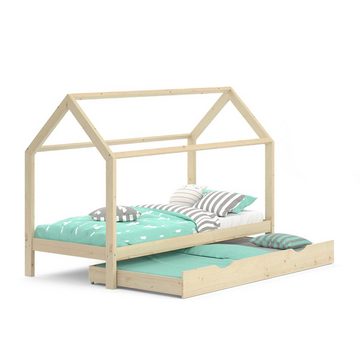 VitaliSpa® Kinderbett Hausbett Gästebett 90x200cm WIKI Natur Schublade