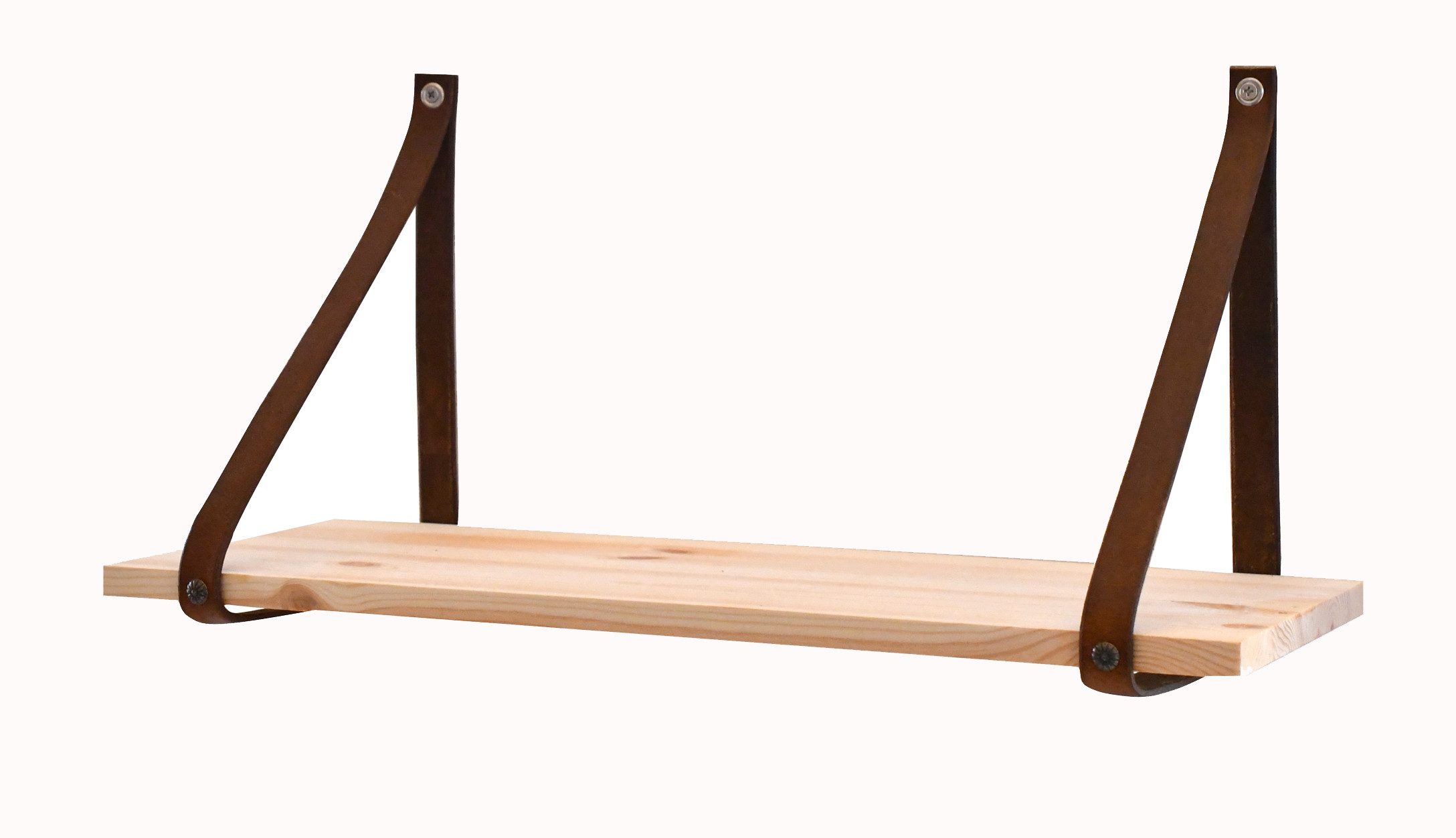 MyBer® Wandregal Wandholzregal Bücherregal Massivolz Holz 18mm Echtlederaufhängung, Komplett-Set mit Schrauben-Set und Leder Aufhängung, für Deko, Bilder, etc. Länge 50cm, Breite 19,5cm