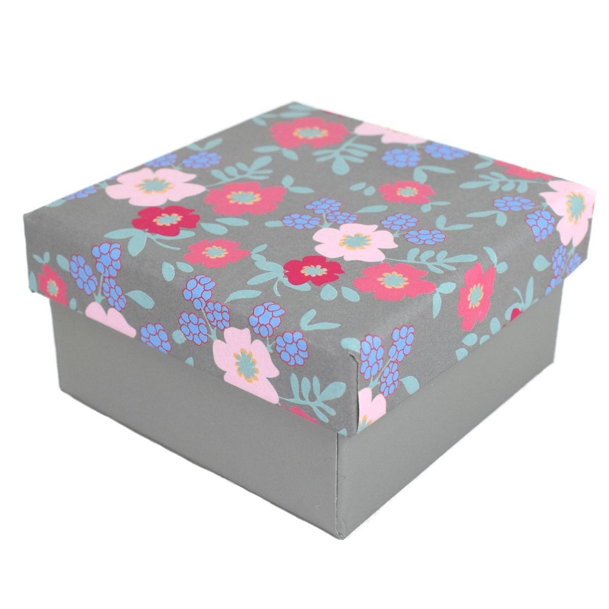 Out of the Blue Stapelbox Geschenkkarton in verschiedenen Größen grau mit Frühlingsblumen, mit abnehmbaren Deckel