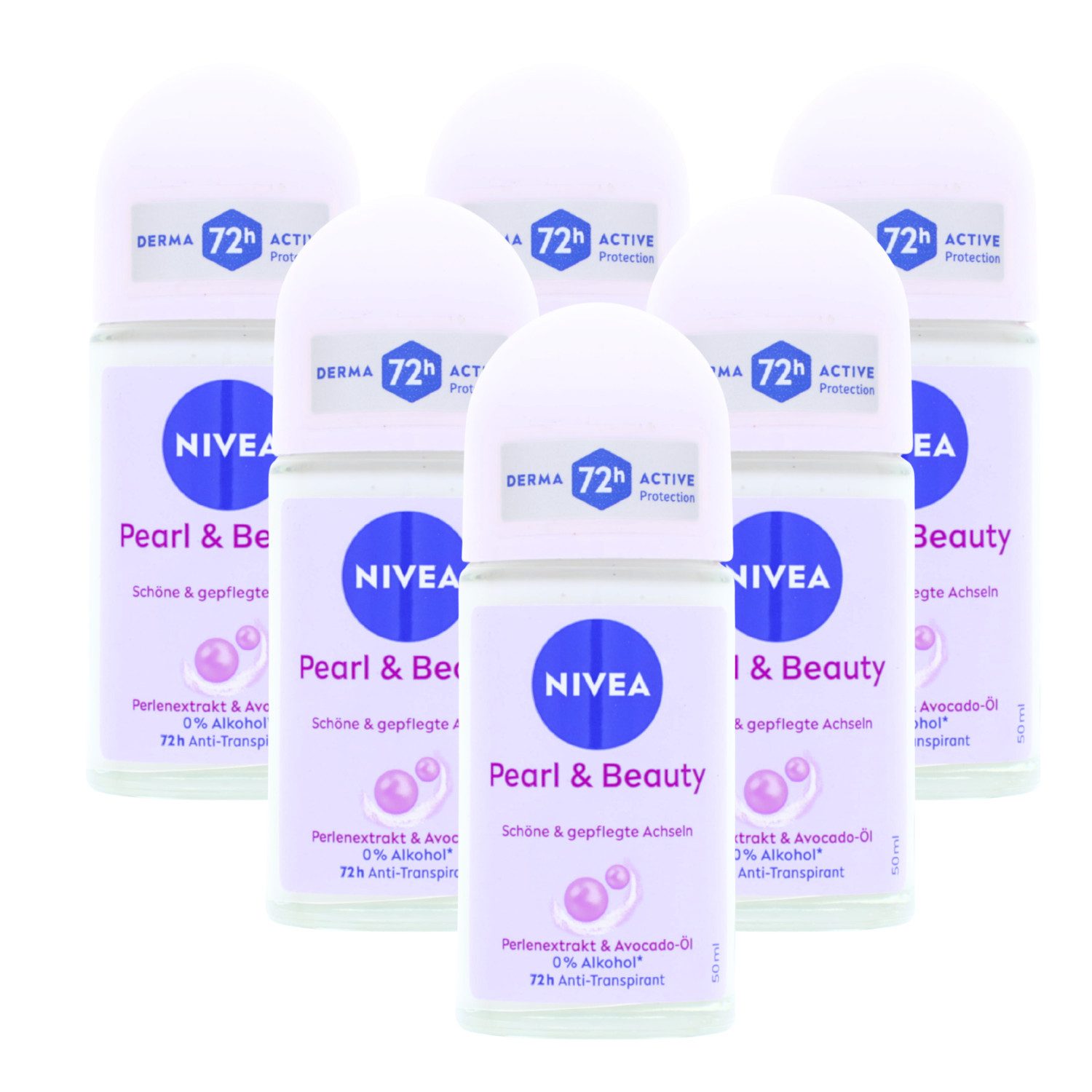 Nivea Deo-Roller 6 x NIVEA Pearl & Beauty Deo Roll On Antitranspirant je 50 ml Blumig