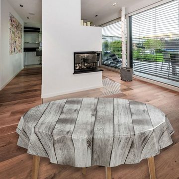 laro Tischdecke Wachstuch-Tischdecken Abwaschbar Holzoptik Grau Rund 140cm