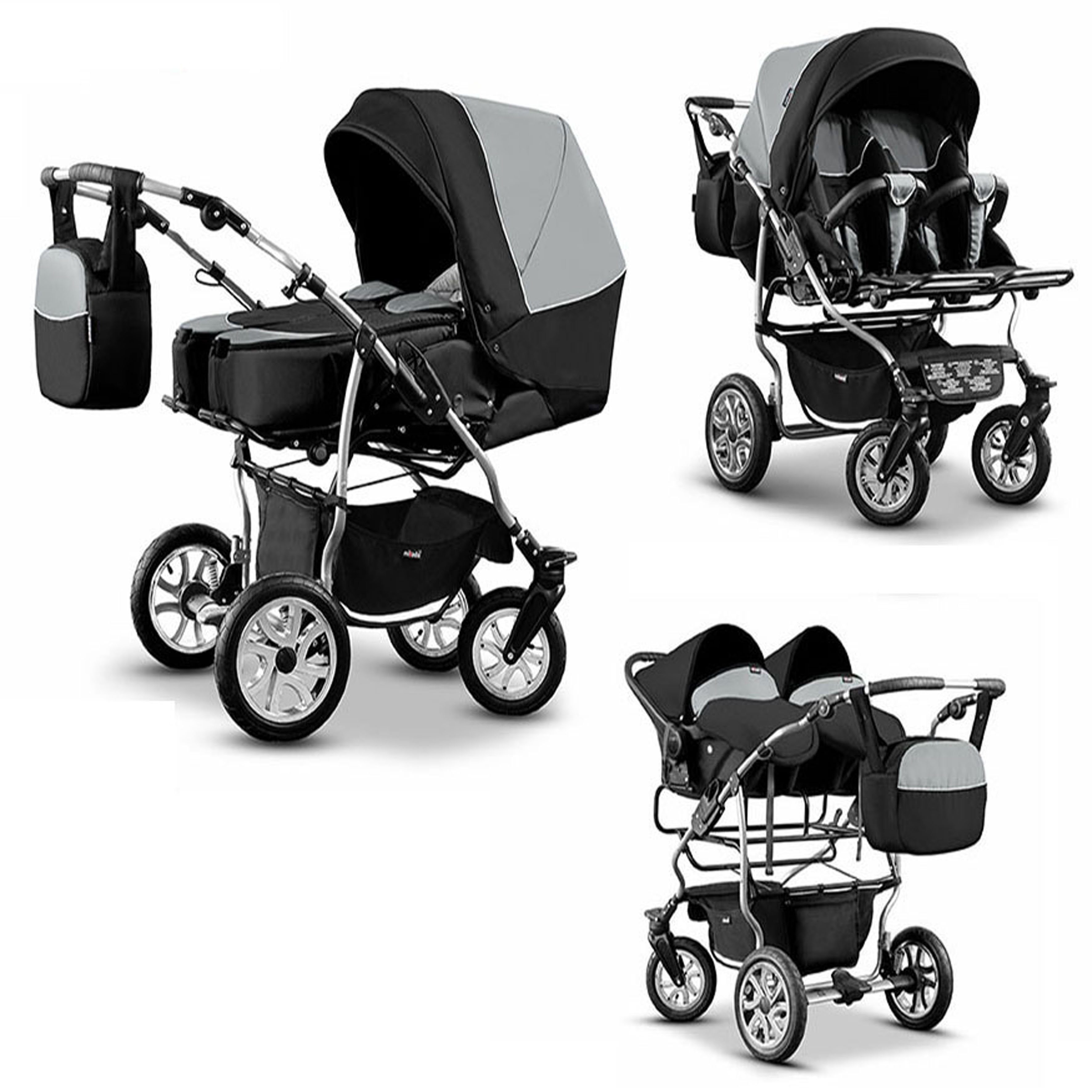 Zwillings-Kombikinderwagen City Twin 4 in 1 inkl. Sportsitze, Autositze und Zubehör in 19 Farben