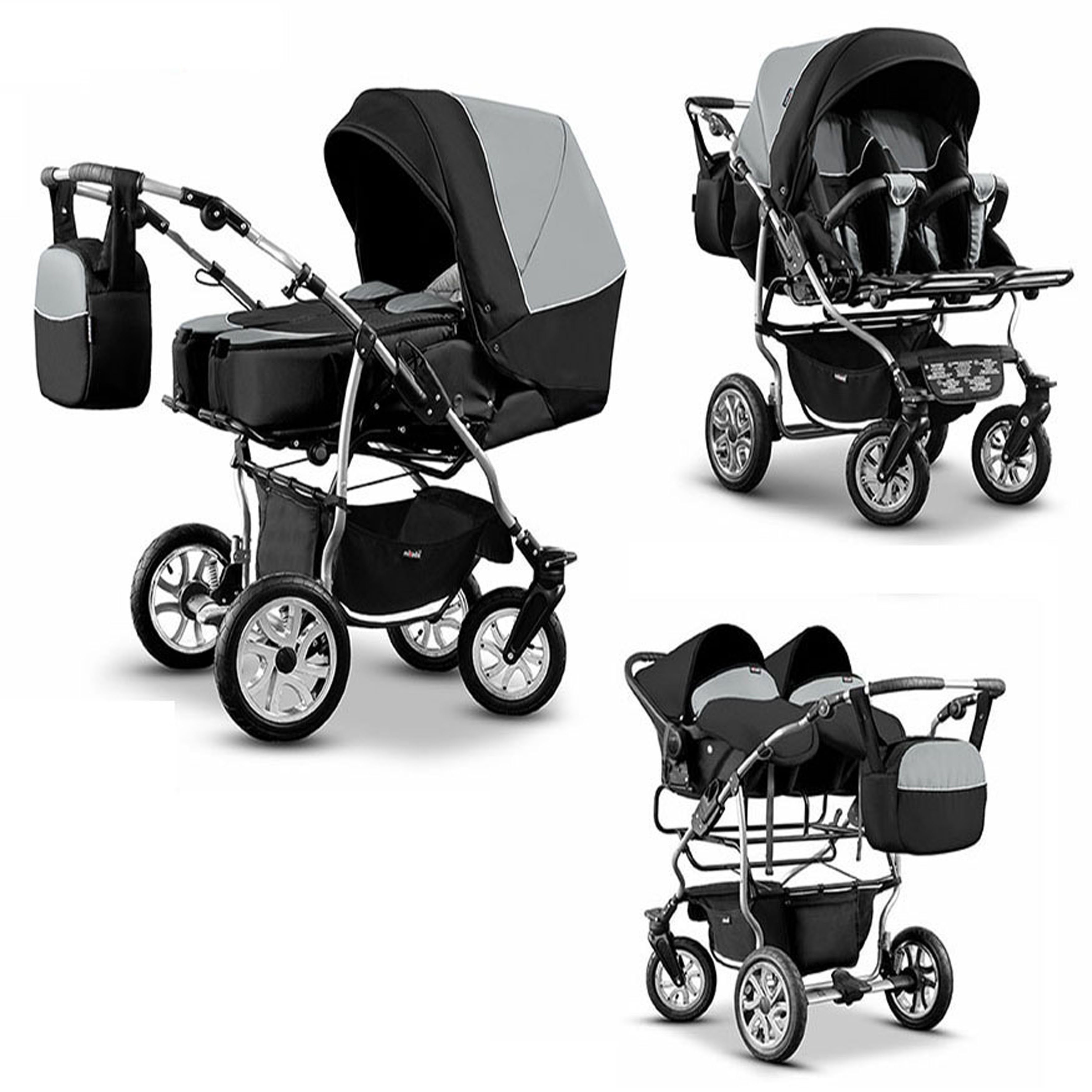 Elcar Zwillings-Kombikinderwagen City Twin 4 in 1 inkl. Sportsitze, Autositze und Zubehör in 19 Farben