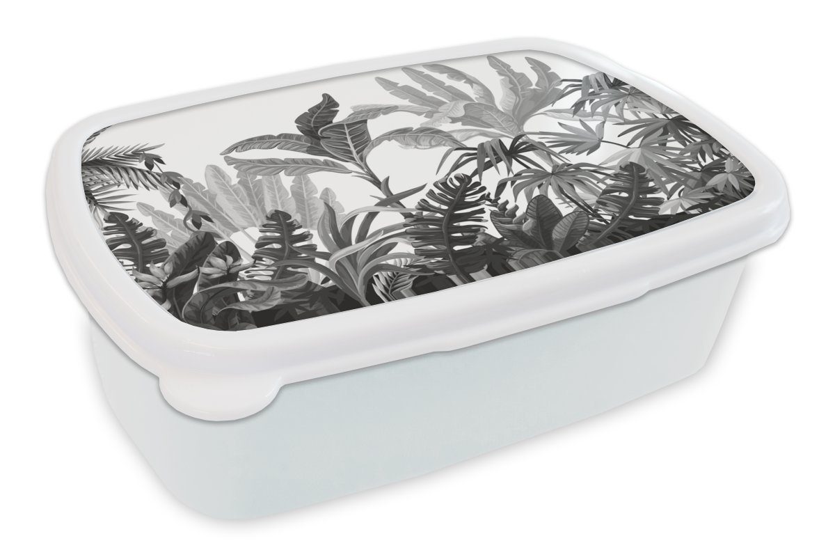 MuchoWow Lunchbox Design - Blätter - Pflanzen, Kunststoff, (2-tlg), Brotbox für Kinder und Erwachsene, Brotdose, für Jungs und Mädchen weiß