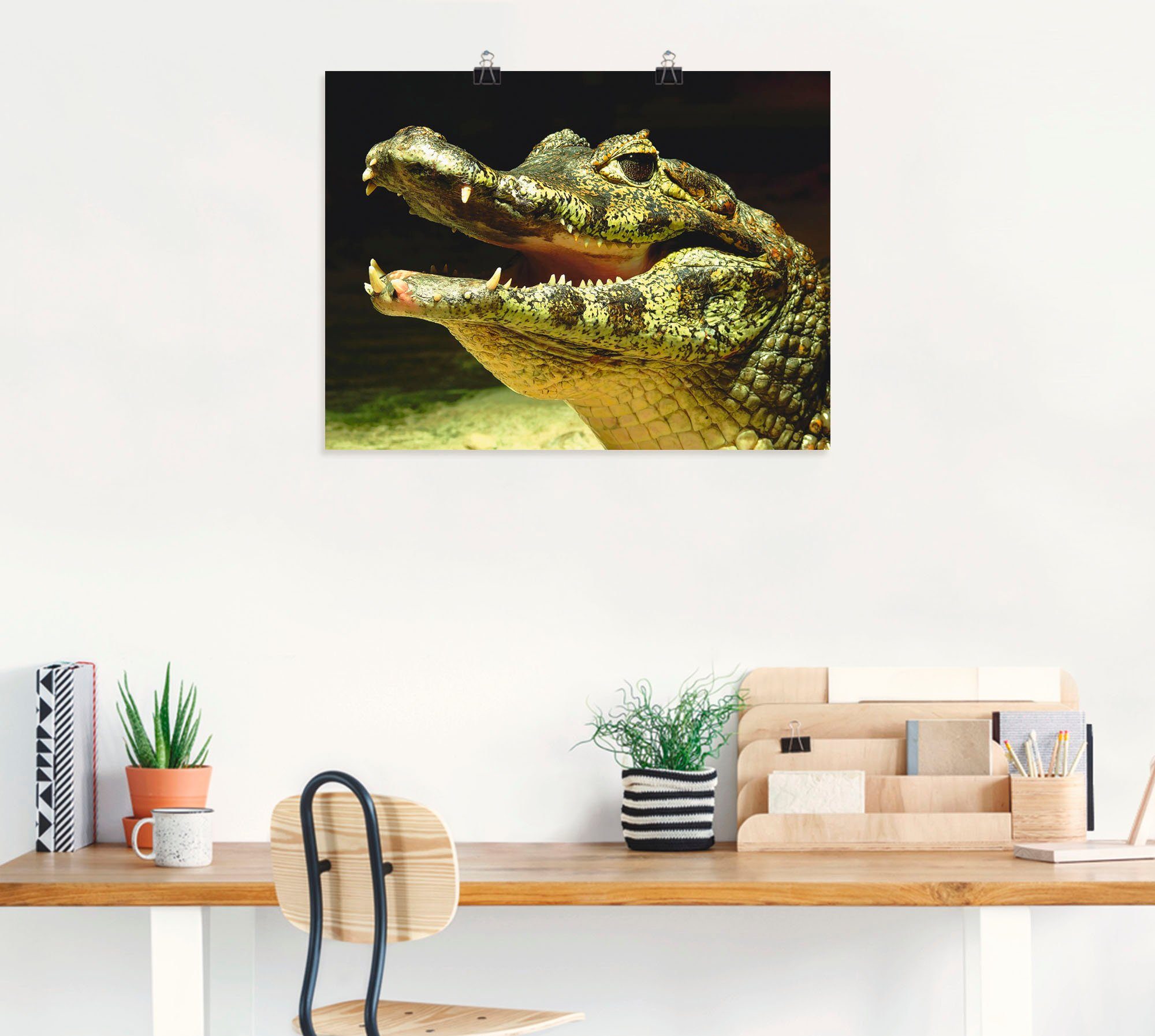 Artland Wandbild Ein lächelndes Krokodil, in oder Wandaufkleber Leinwandbild, (1 als versch. Poster Größen Wassertiere St)