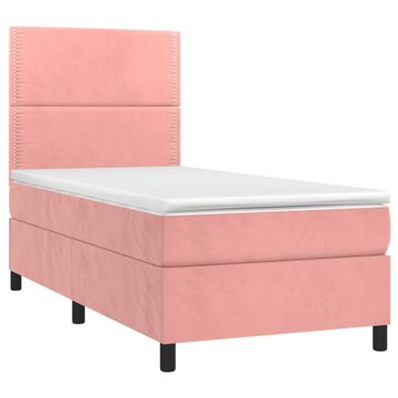 vidaXL Bettgestell Boxspringbett mit Matratze LED Rosa 90x200 cm Samt Bett Bettgestell