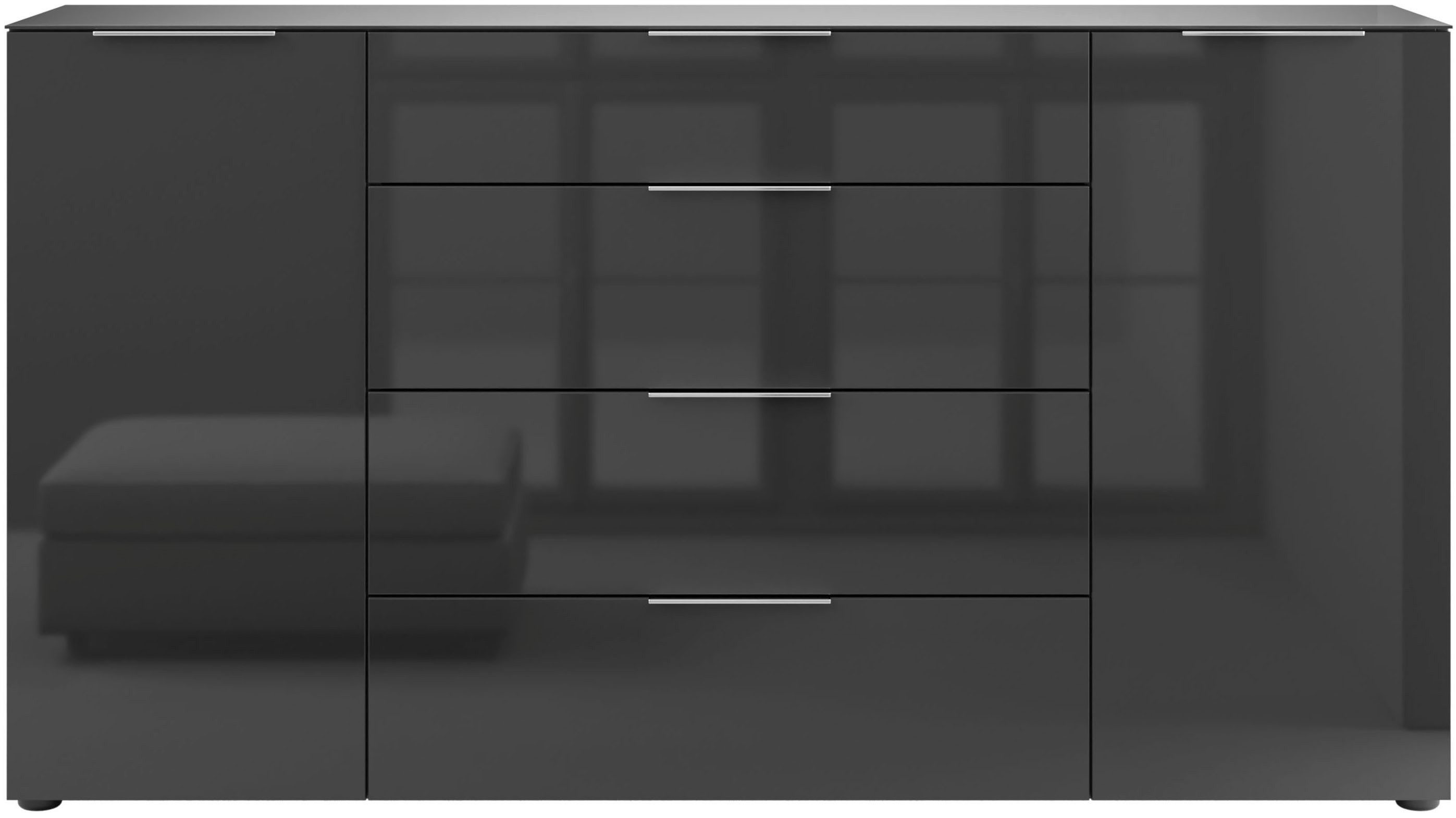 Manjana Möbel Kommode Style, mit Glasfronten, mit Metallgriffen, melaminbeschichtet
