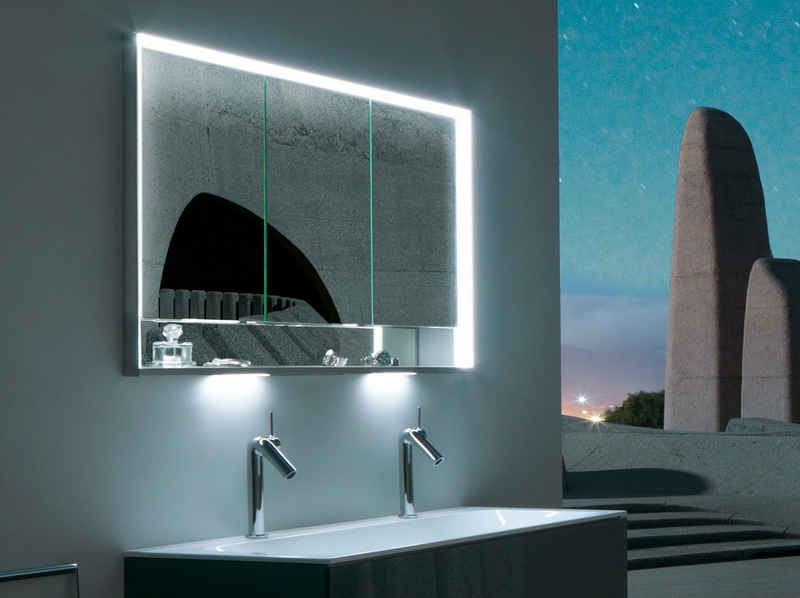 Keuco Spiegelschrank »Royal Lumos« (Badezimmerspiegelschrank mit Beleuchtung LED), Unterputz-Einbau, mit Steckdose, dimmbar, einstellbare Lichtfarbe, Aluminium-Korpus, 3-türig, 140 cm breit