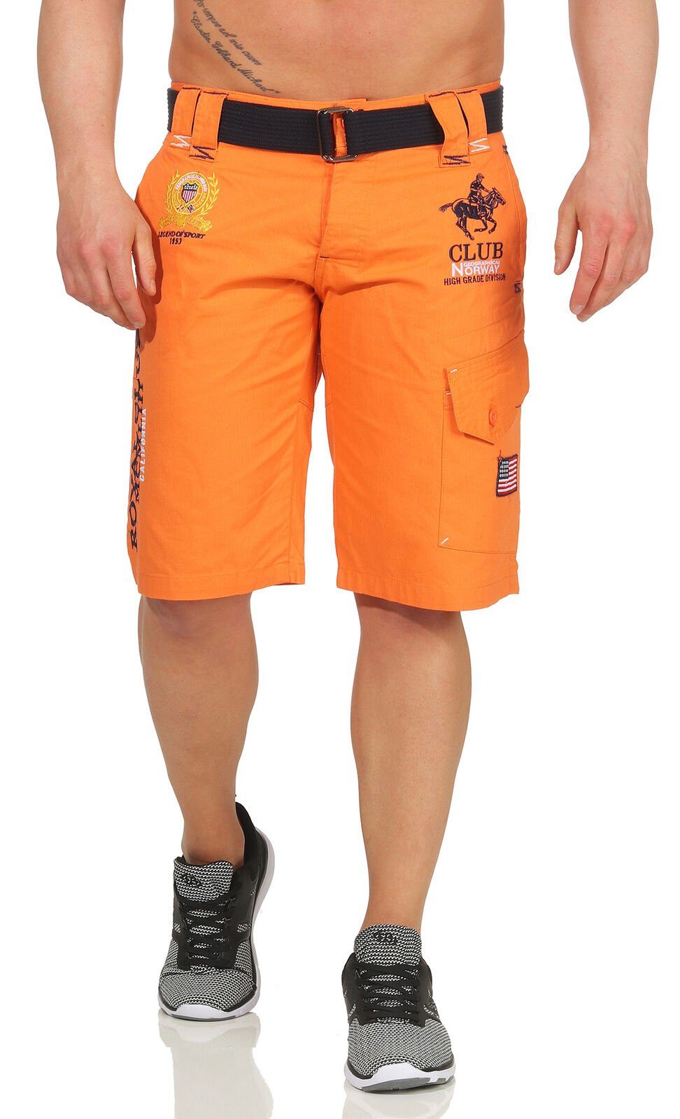 Geographical Norway Cargobermudas Coral PAPILLON Shorts Shorts, Gürtel) Norway abnehmbarem Hose, Herren (mit kurze unifarben Geographical