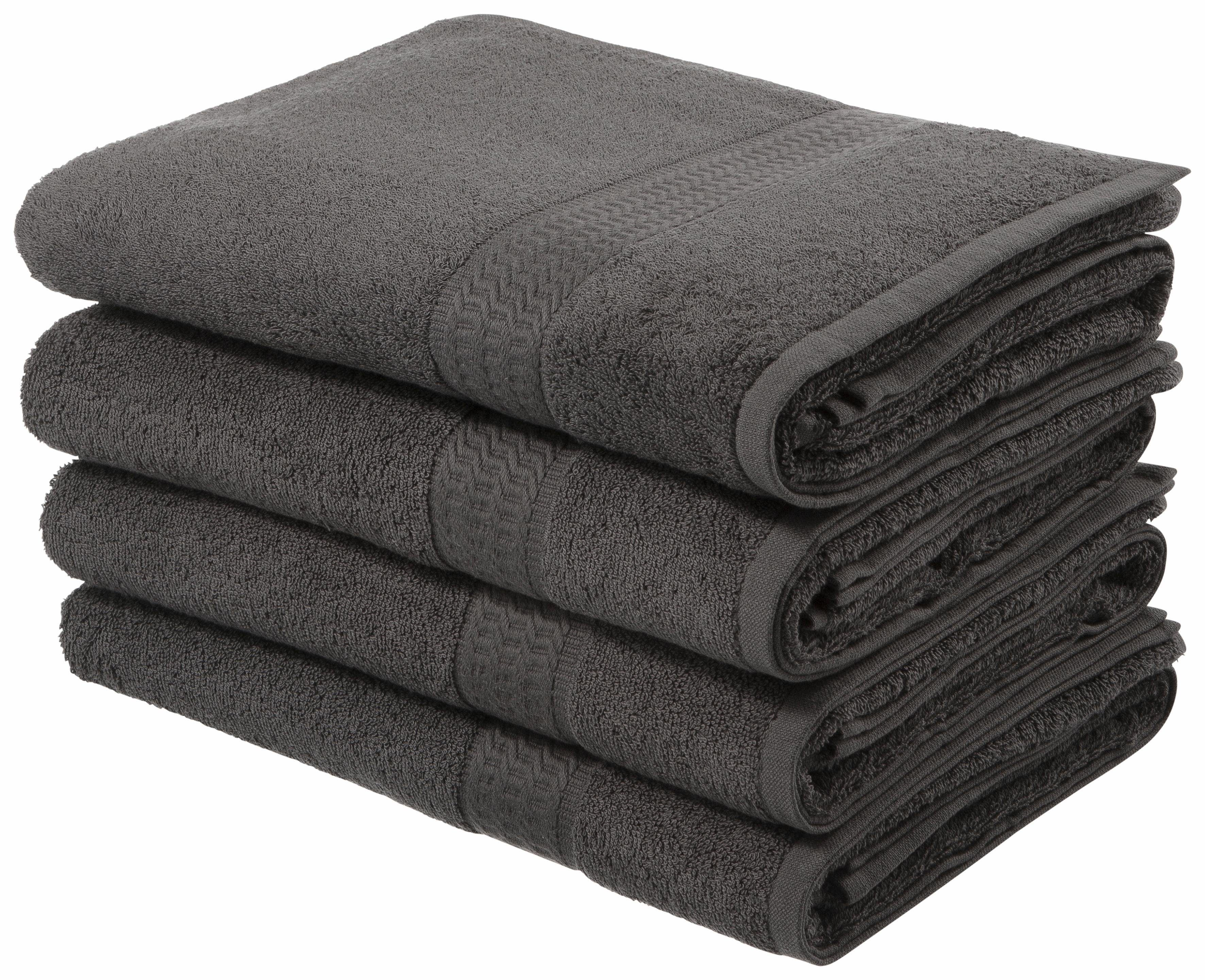OTTO home Duschtücher Juna, als Set und Serie erhältlich, 4 Duschtücher, 70x140cm, Walkfrottee (4-St), Handtuch Set, 100% Baumwolle, mit Bordüre, Uni-Farben, weich
