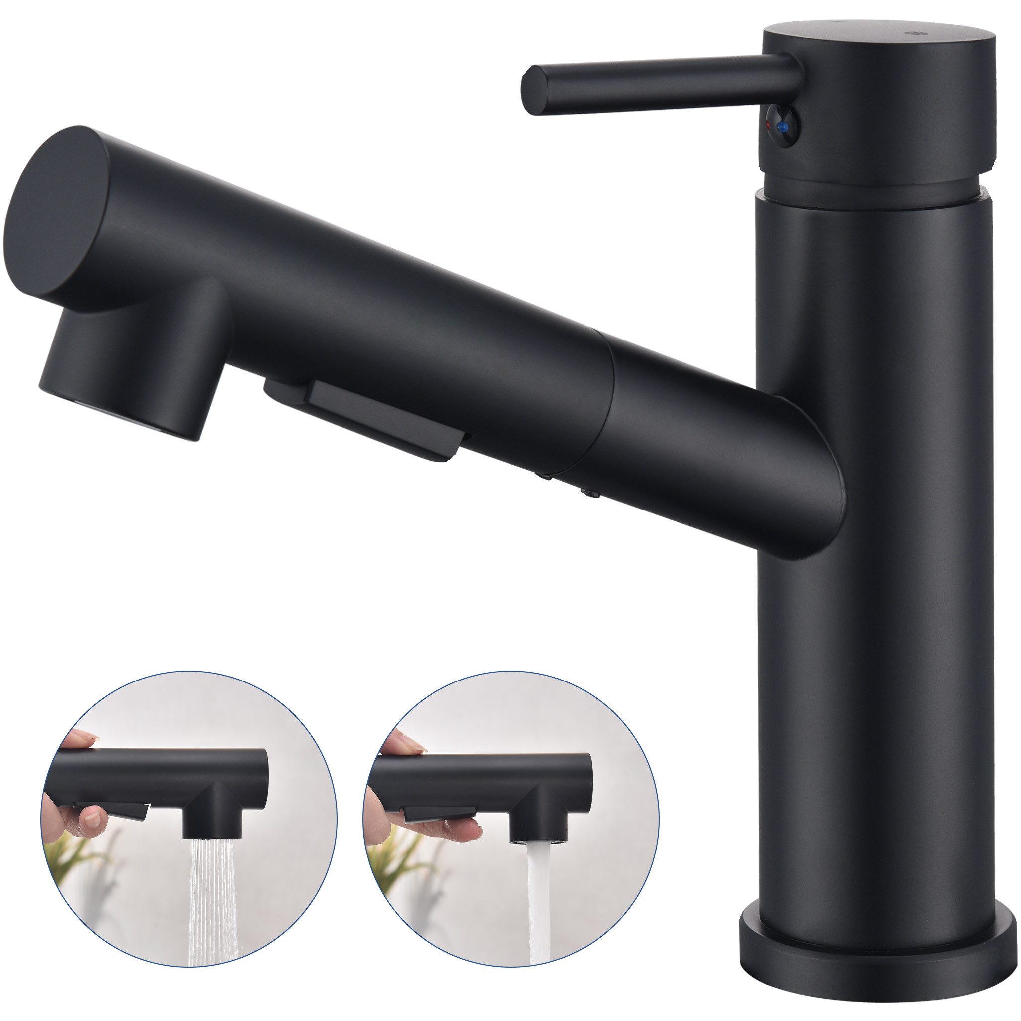 HOMELODY Waschtischarmatur Bad Schwarz Wasserhahn Ausziehbar Brause Mischba günstig online kaufen