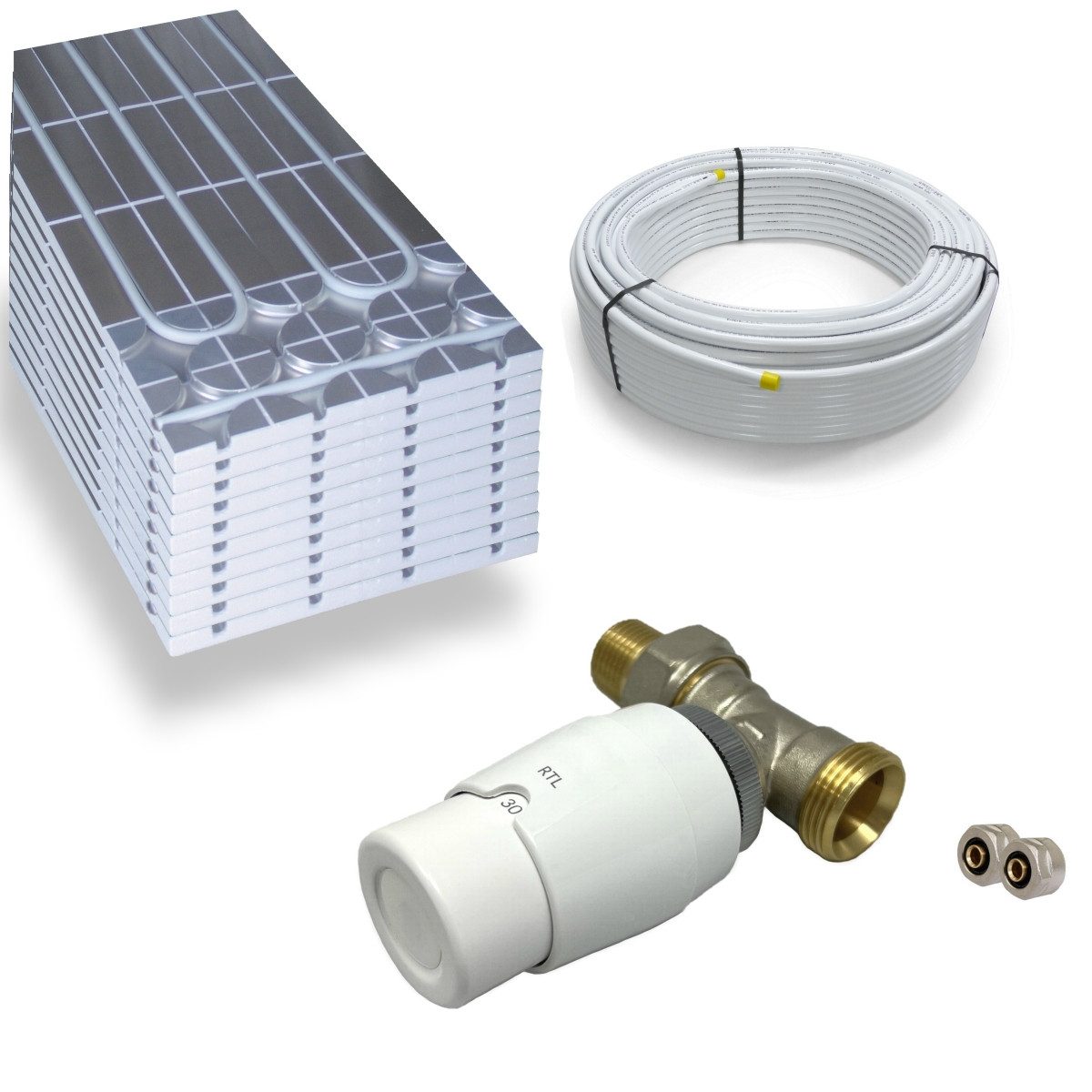 HoWaTech Warmwasserfußbodenheizungen DRY Warmwasser Trocken Fußbodenheizung Komplettset RTL, (Set)