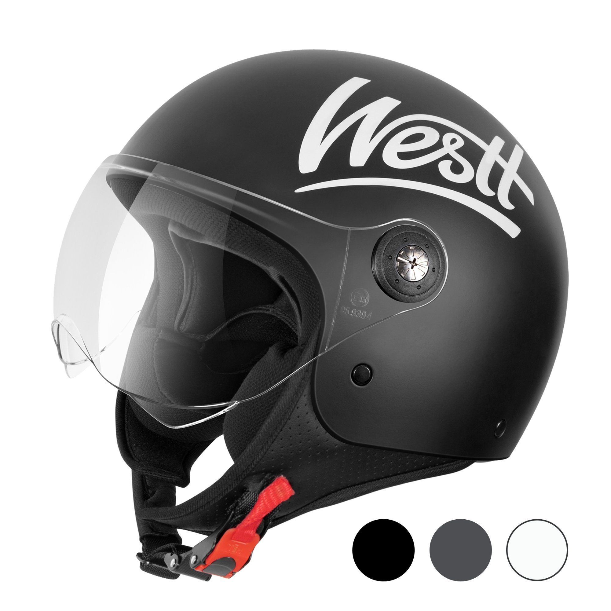 Westt Motorradhelm Classic, Rollerhelm mit Visier im Vintage Stil - Jet  Helm mit hoher Sicherheit