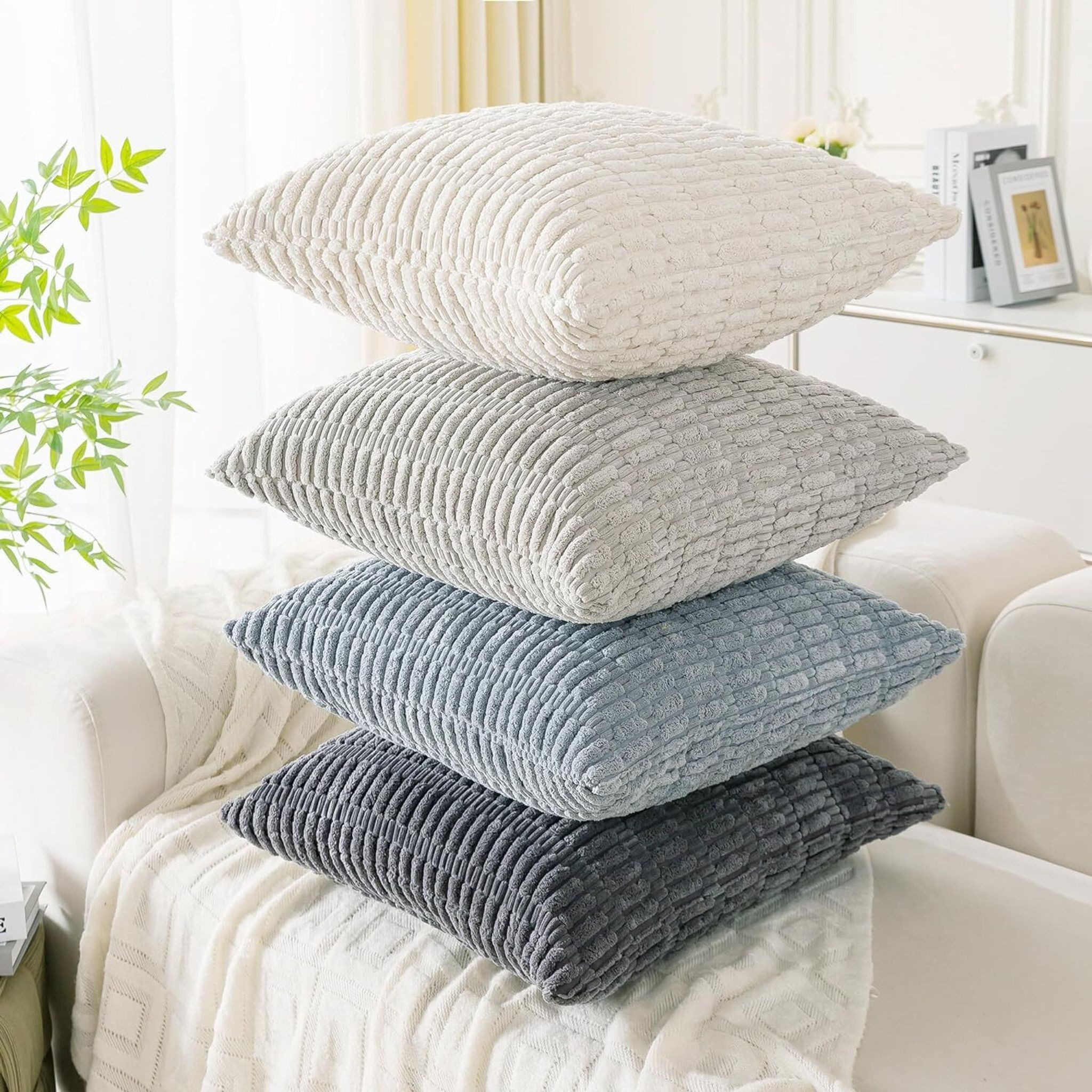 FELIXLEO Dekokissen 4er Set Kissenbezüge 40 x 40 cm, Grau, Kordsamt für Sofa