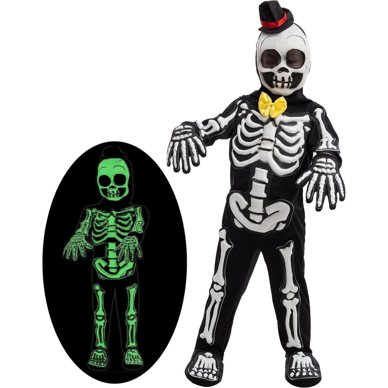 LuxusKollektion Monster-Kostüm Kinder Skelett Kostüm Glow in the Dark Halloween Schwarz Größe M