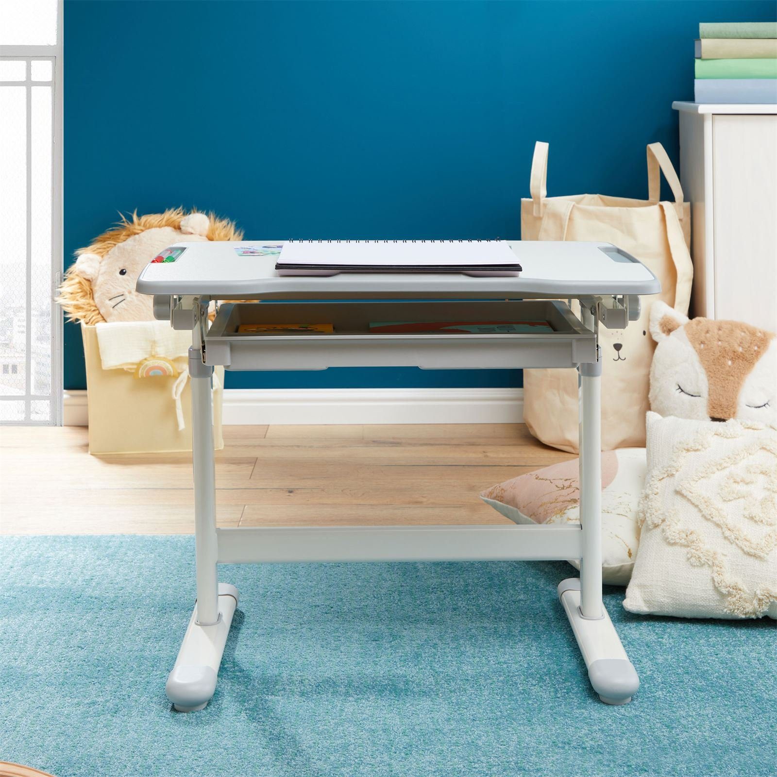 Schreibtisch höhenverstellbar Kin VITA, CARO-Möbel neigbar weiß/grau Kinderschreibtisch Kinderschreibtisch